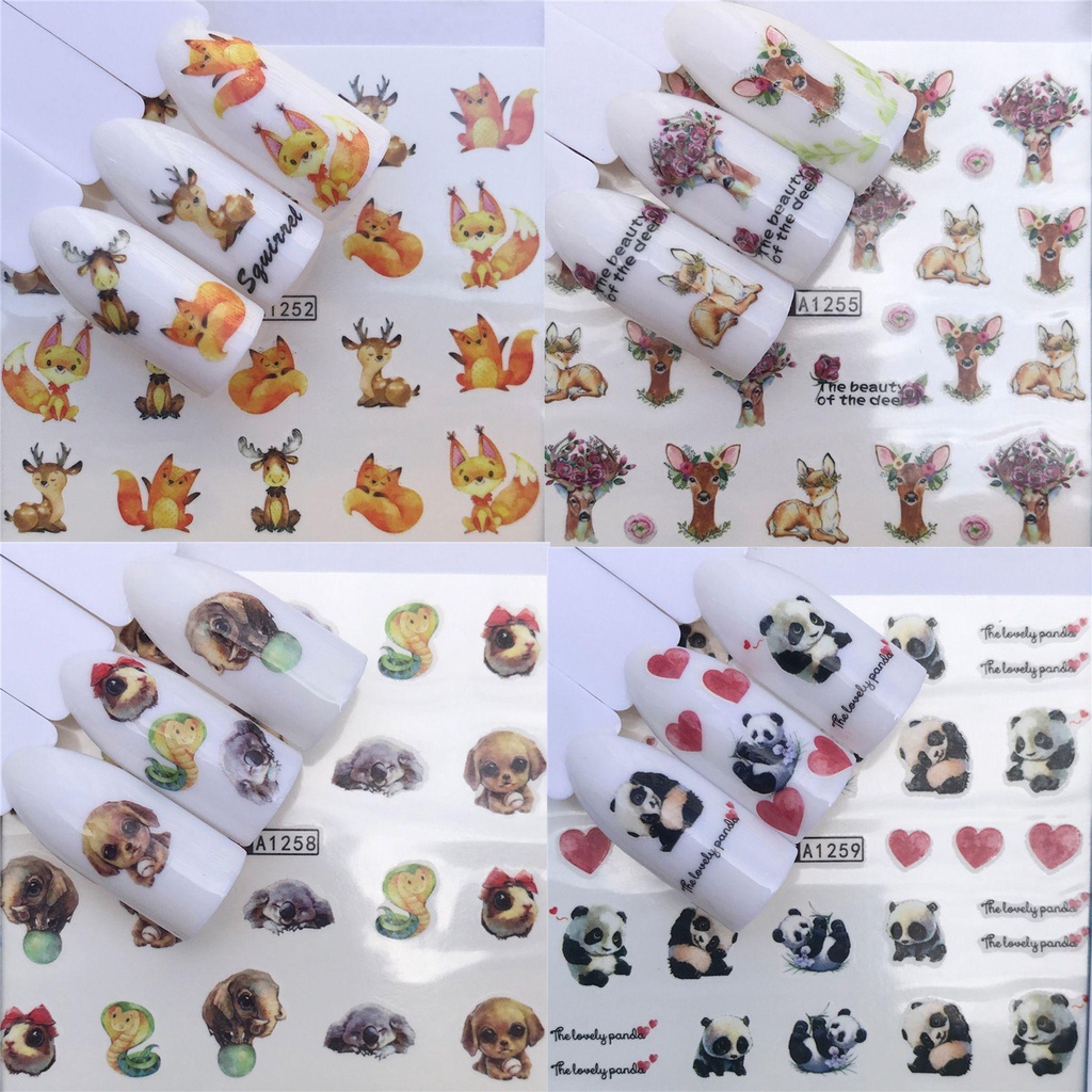 [POPULAR] Summer Nail Art Animal Image Rose Transfer Decal Cute Panda Cartoon Nail Art Stickers Flower Butterfly Blossom Leaf Sliders Decoration Flower Leaves