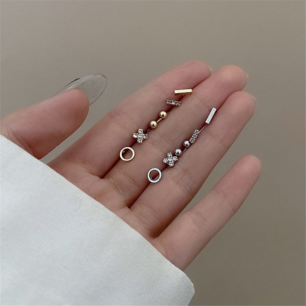 【COD Tangding】6PCS/Set Simple Piercing Earrings Set Cross Hoop Earrings Women Girl Tarnish Earstuds Jewelry