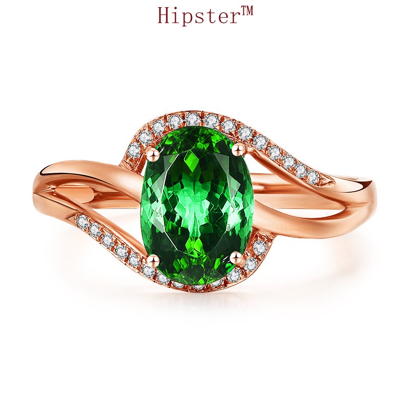 Retro Adjustable Ring Beryl Rose Gold Bracelet Moissanite Stud Earrings Green Treasure Pendant Jewelry Set