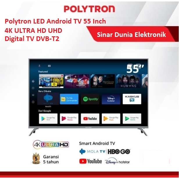 Polytron LED Android TV 55&quot; 4K UHD Digital TV Smart 55UA8859 Youtube