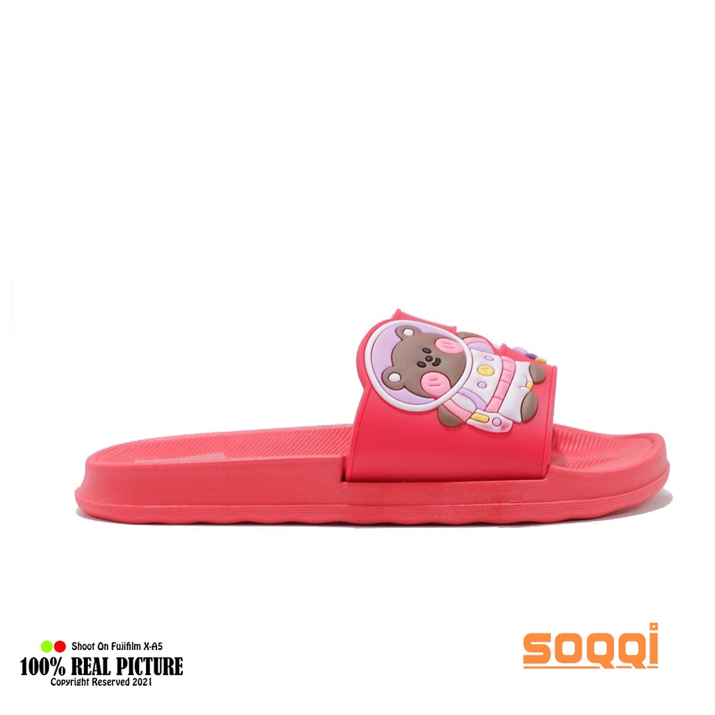 sandal anak perempuan selop import original sendal anak-anak cewek slop karet jelly korea model slip on flat distro umur 5-10 tahun motif beruang LL V202 5T - V202 5K promo lebaran keren cod murah 24-35