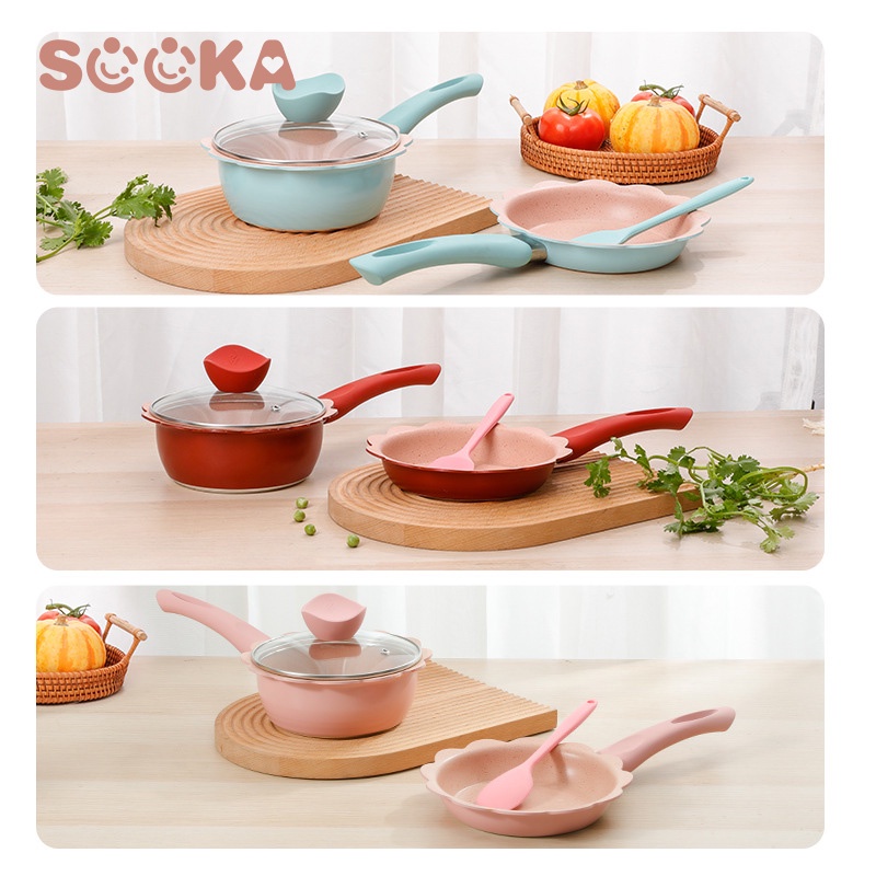 [Free Spons] SOOKA Panci Set Bayi Isi 5 Pcs Sakura Flower Pan Cookware Set Kukus Steamer Peralatan Dapur Mpasi Anak Baby Pan Health  SK-ECC1092