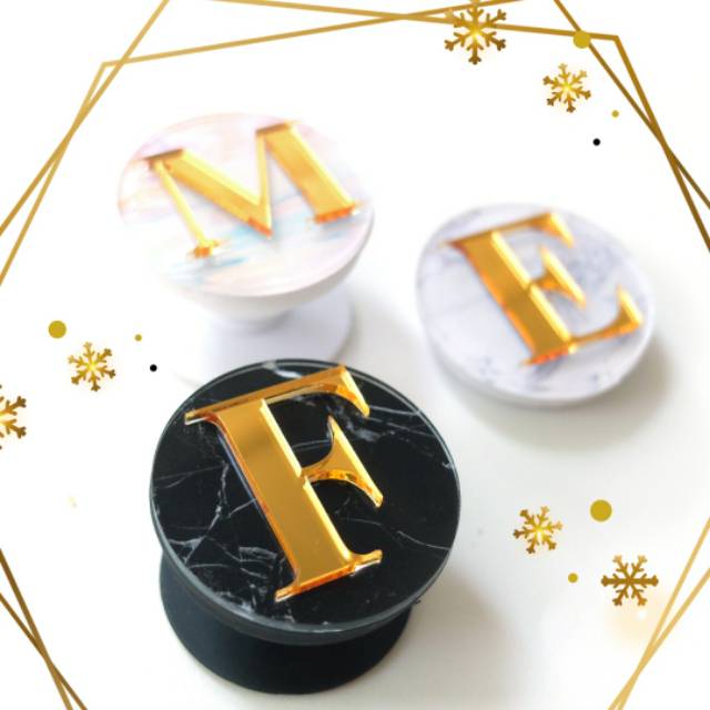 Popsocket Marble with Gold Initial Keren Mengkilap Glossy Kado Cewek Griptok Pegangan Hape