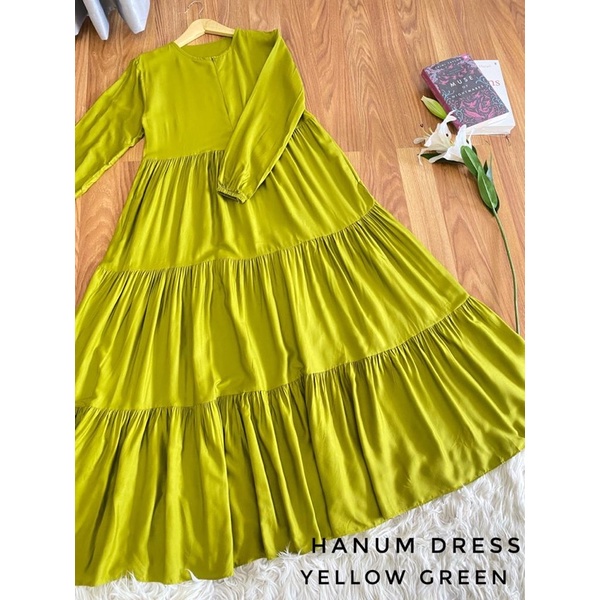 Hanum dress premium / dress polos / dress busui / gamis busui / dress rayon twill / dress hitam polos / BISACOD-YELLOW GREEN