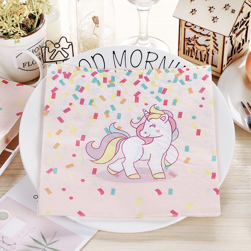 20Pcs Pink Unicorn Paper Napkin for Party Decoration Supplies