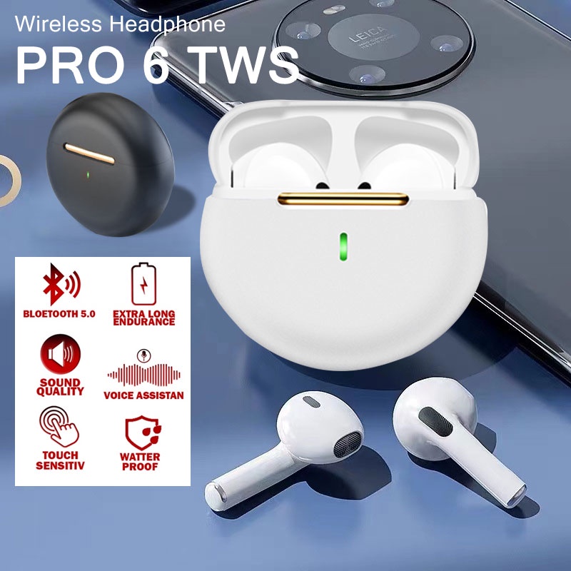 PRO 6 TWS Earphone Bluetooth Sport Waterproof Round Headset Bluetooth 5.0 Wireless Headphone Noise Reduction