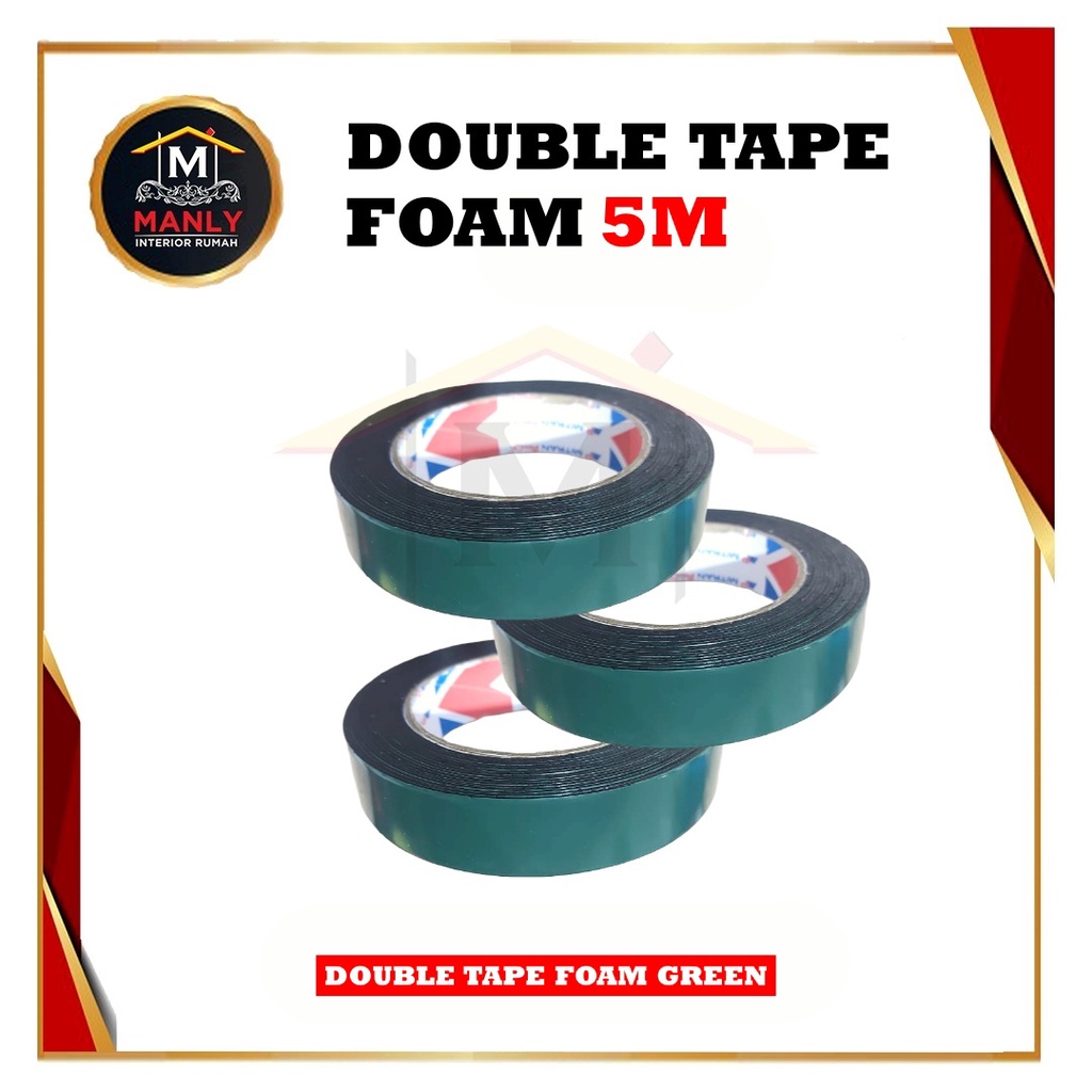 Double Tape Foam 1&quot; Inch x 5m Double tape hijau busa 3M..double tape kaca