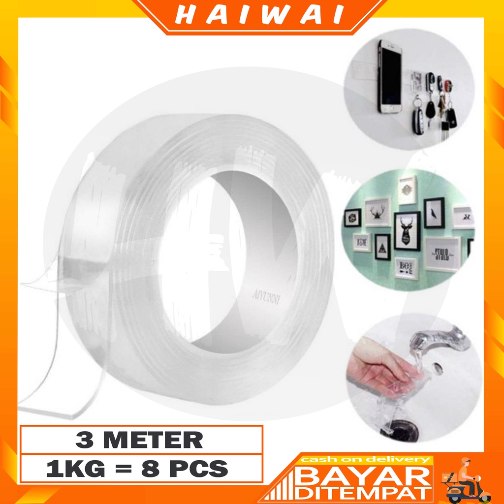 

HaiWai COD Double Tape Transparan Selotip Nano UKR 1MM Panjang 3M Produk Import Murah U41