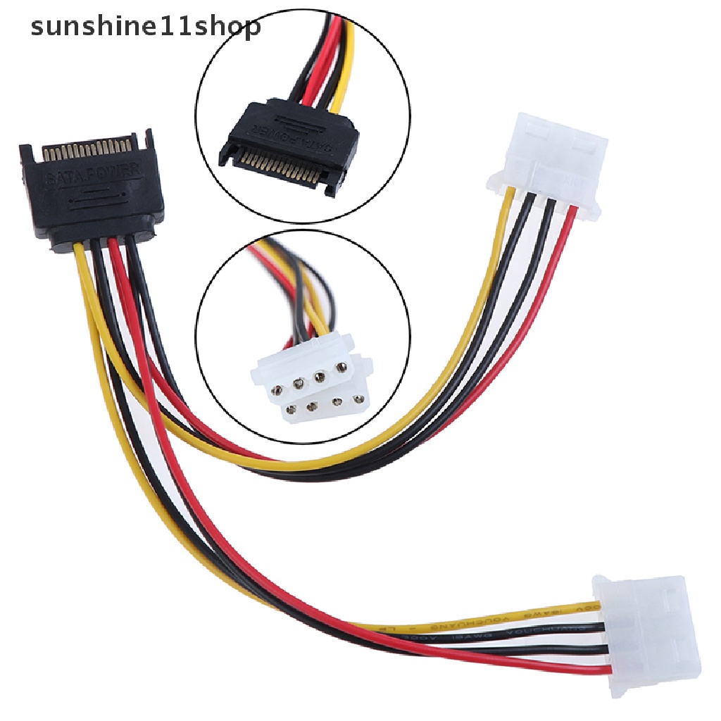 Sho Kabel power 15Pin SATA male Ke double 4 pin molex female ide hdd Untuk Hard Drive