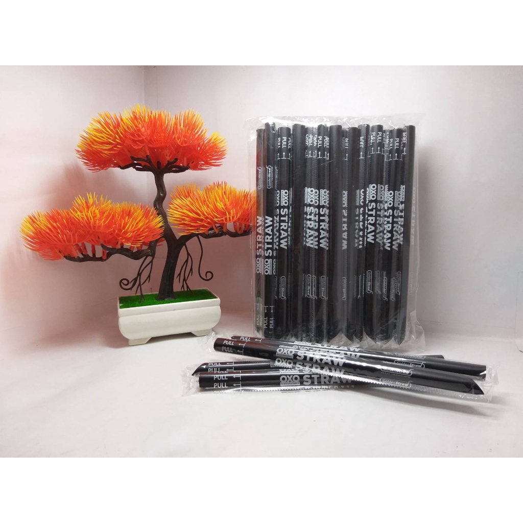 Sedotan Plastik Jumbo Hitam Sedotan Steril Bubble Boba Straw Panjang Runcing Merk OXO 12mm Higienis