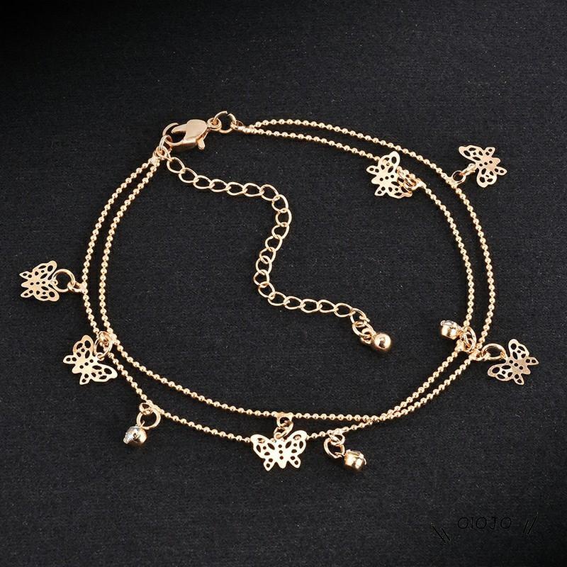 Gelang Kaki Dua Lapis Dengan Liontin Butterfly Hollow Bahan Alloy Untuk Wanita - ol2