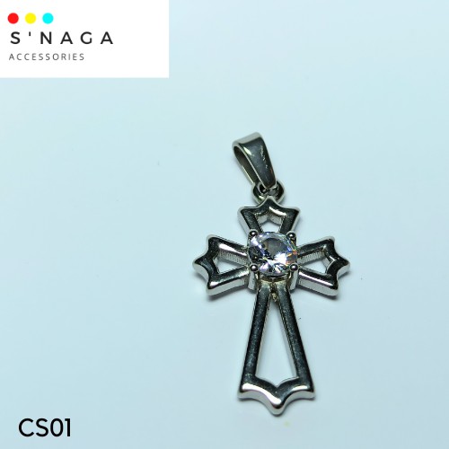 Liontin Titanium Salib Silver Besar