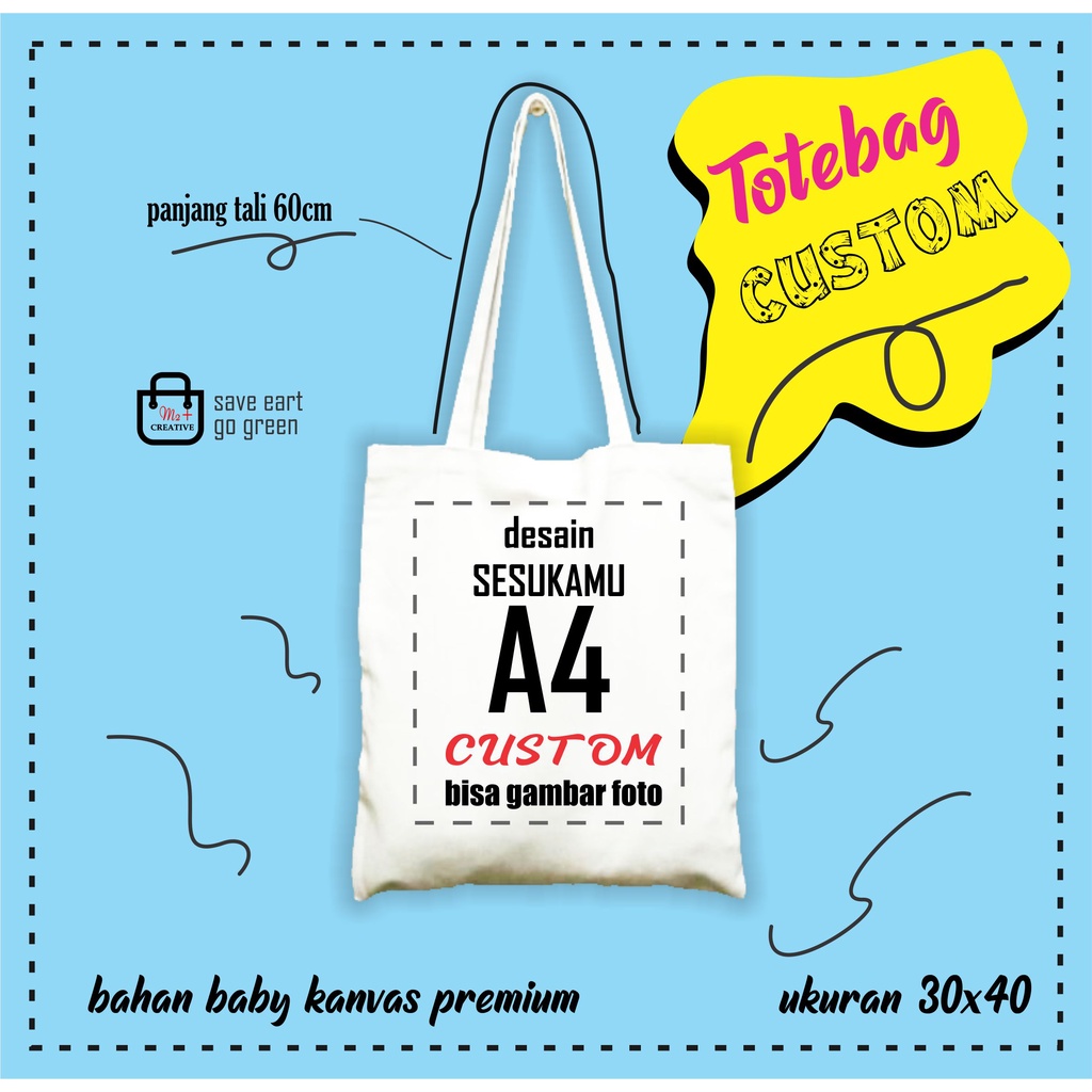 Totebag Custom Kanvas  Print Satuan 30x40  cm Shopee 