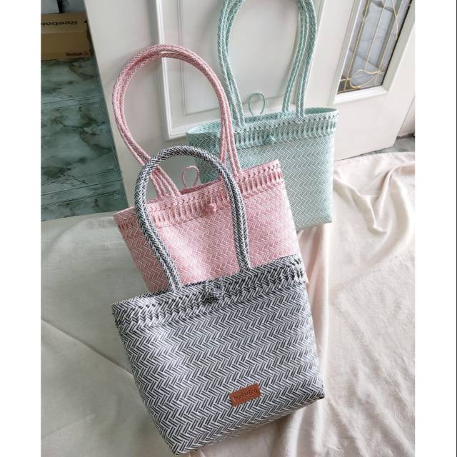 Bucket Co Shopping Bag Tas  Belanja Anyaman  Shoulder Tote 