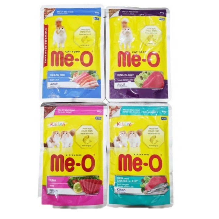 MEO POUCH SACHET WET FOOD DAN MEO KALENG.  makanan kucing kecil dan dewasa.