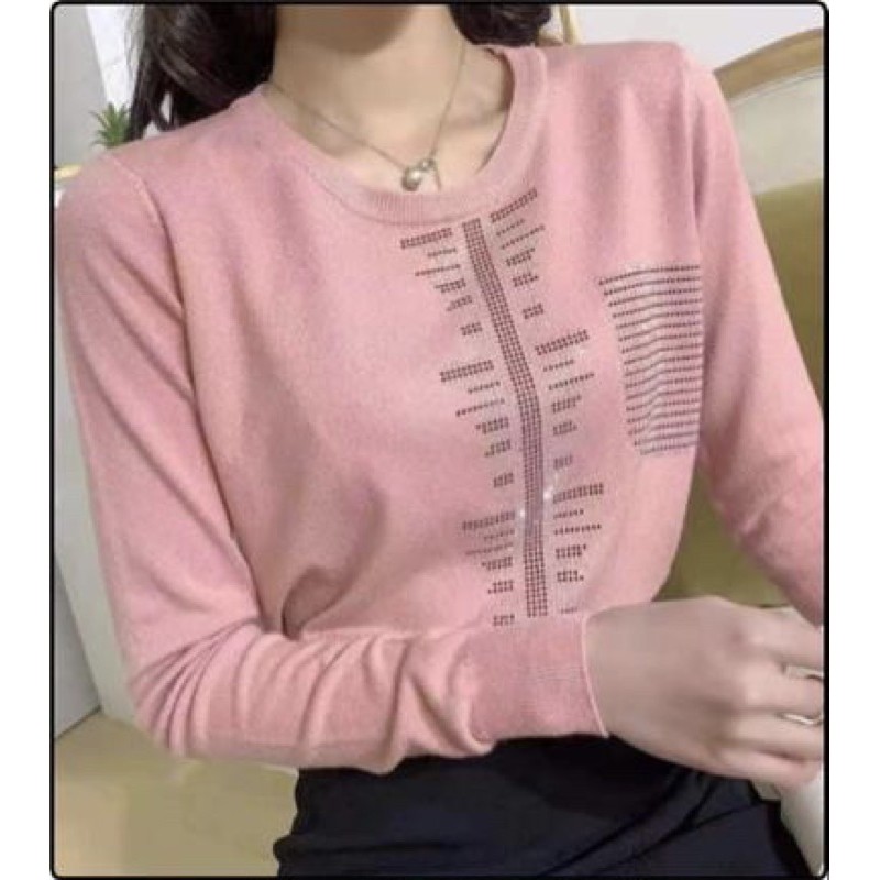 Long Sleeves Knitted Top with Rhinestone Application Import Premium ( Atasan Rajut Lengan Panjang )