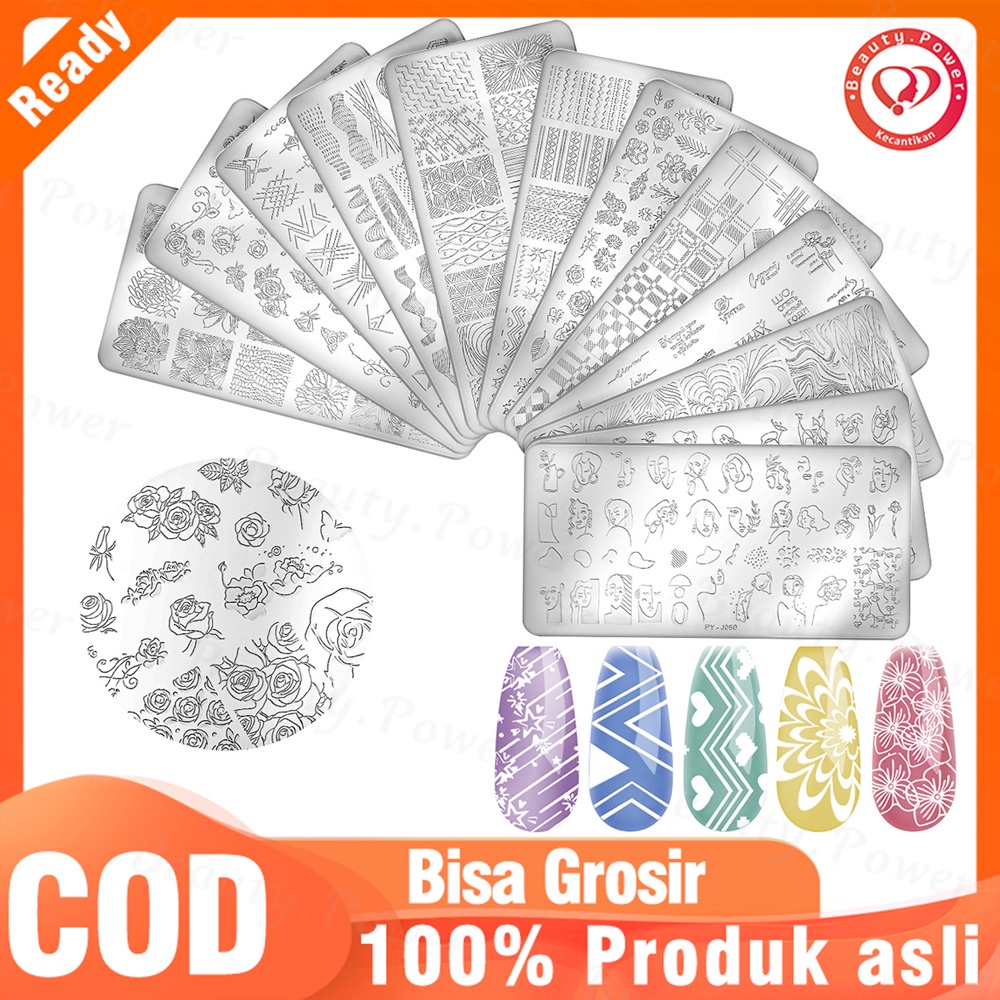 12 Gaya / Set Template / Manicure Transfer Template Stencil Motif Geometri / Bunga / Garis / Tulisan Untuk Nail Art / Manicure