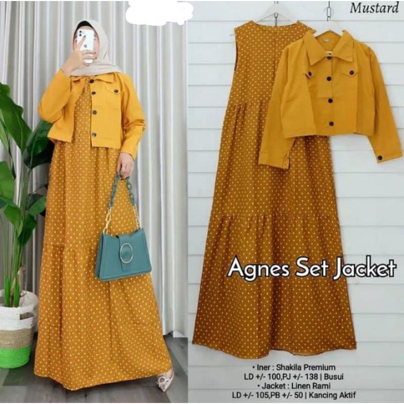 one set Agnes maxy gamis kotak outer jaket linen