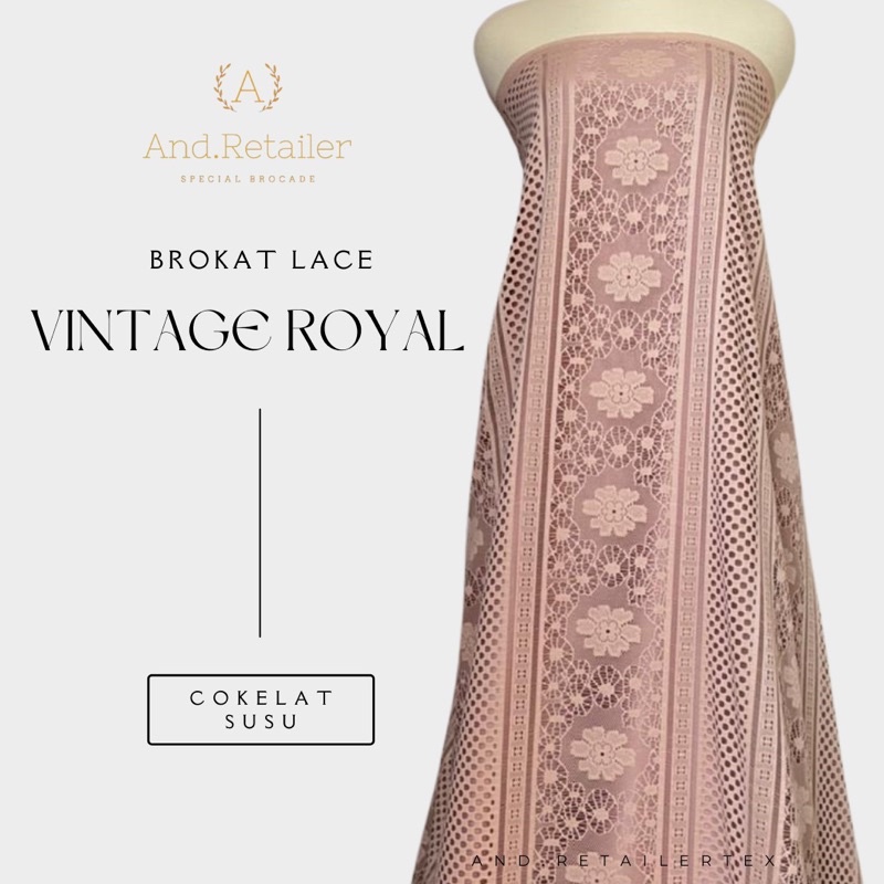 Kain Brokat Lace Vintage Royal Coksu Coklat susu Bahan Dress Gamis