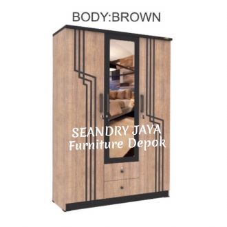 LEMARI BAJU / LEMARI PAKAIAN/Lemari 3 pintu kaca / LY / SEANDRY JAYA Furniture Depok/KELAPA DUA/CIMA