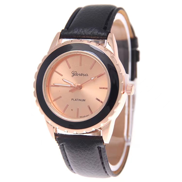 Jam Tangan Strap Kulit Quartz Romawi  Gaya Korea Untuk Wanita Import Fashion Watches-33-4 #6 Hitam Pink