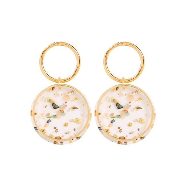 LRC Anting Tusuk Fashion Golden Circle Alloy Resin Ring Earrings F72480