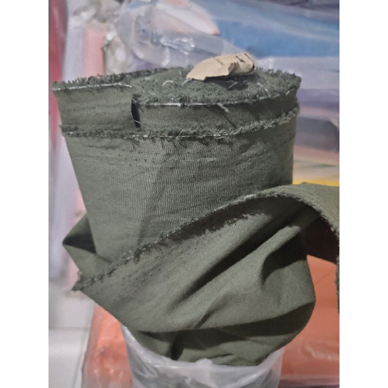 bahan kain kanvas katun hijau army sueding halus lembut adem yard gulungan