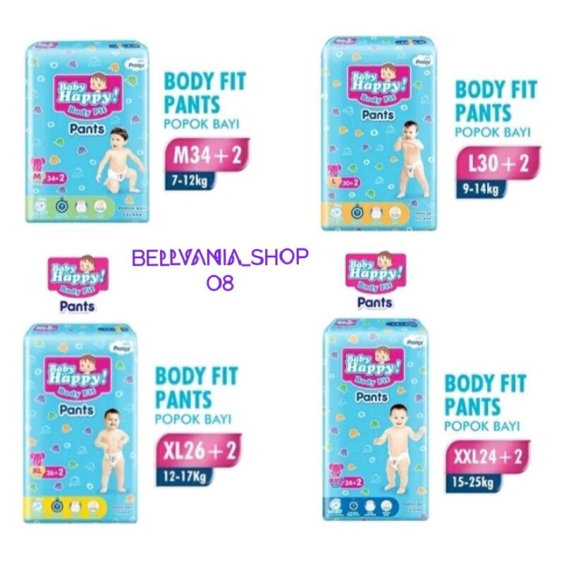 Pampers Baby Happy  Body Fit Pants (popok bayi) S40+2 M34+2 L30+2 XL26+2 (kemasan Baru)