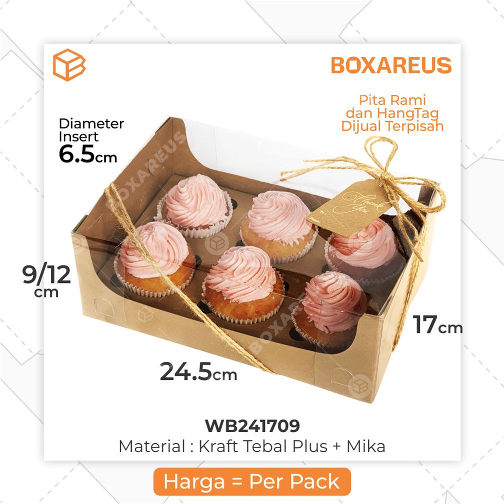 BOX CUPCAKE ISI 6 - Packaging Muffin Dus Kotak Bolu Kue Roti | WB241709 (10 pcs)