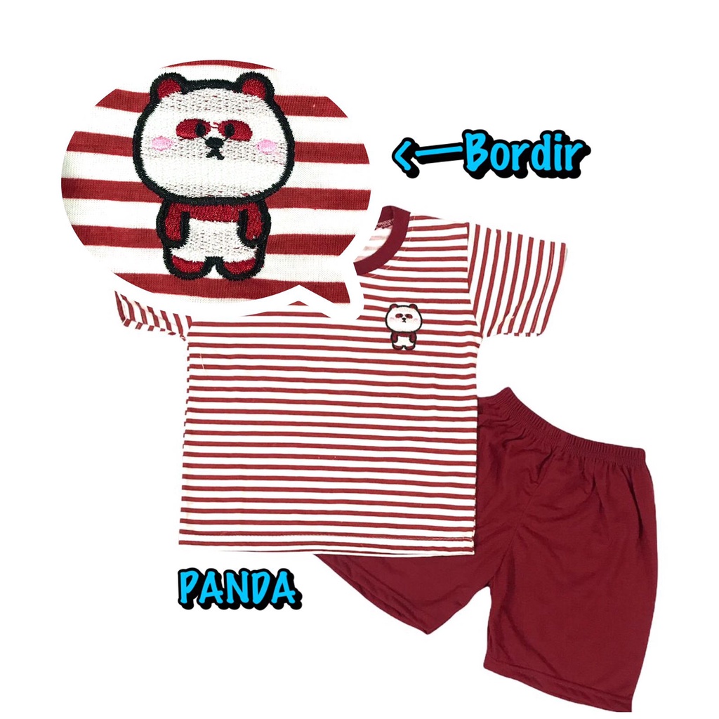 BAJU SETELAN PENDEK FASHION ATASAN CELANA OBLONG ANAK LAKI-LAKI/COWOK BAHAN KAOS KATUN BORDIR SALUR PANDA