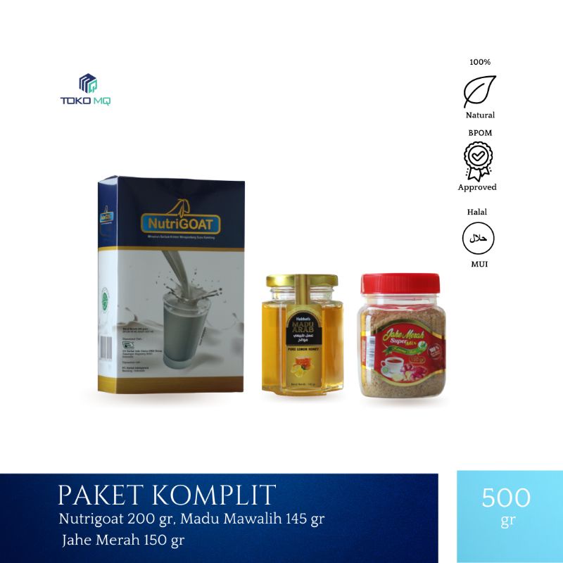 

Toko MQ Paket Komplit Susu Nutri Goat 200 Gr, Madu Mawalih 145 Gr, Jahe Merah 150 Gr