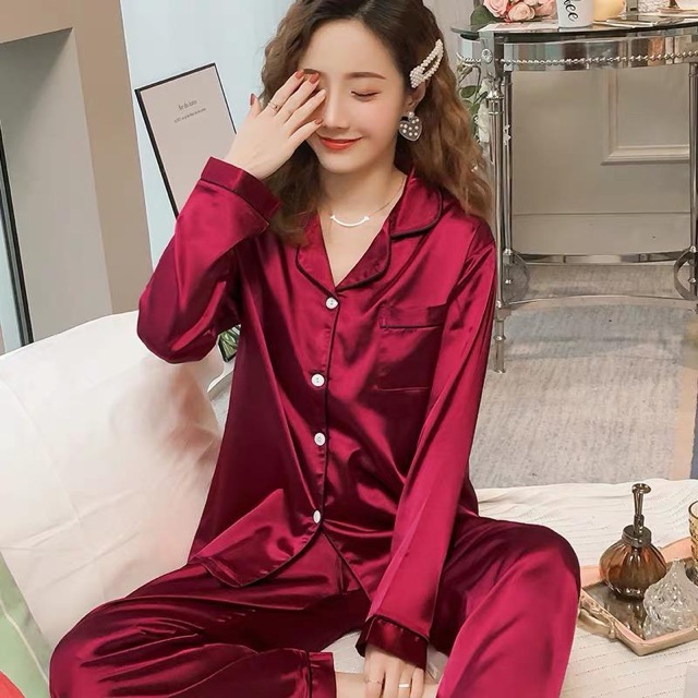 Setelan Piyama Baju Tidur Wanita PP/Setelan Piyama Lengan Panjang Polos Satin Premium