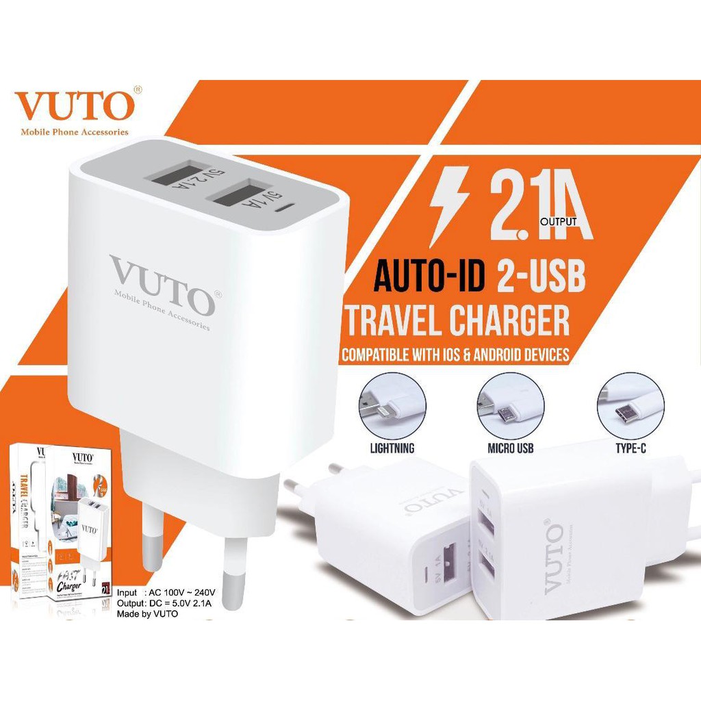 Travel Charger Vuto 2 USB Micro / Type C / Ip