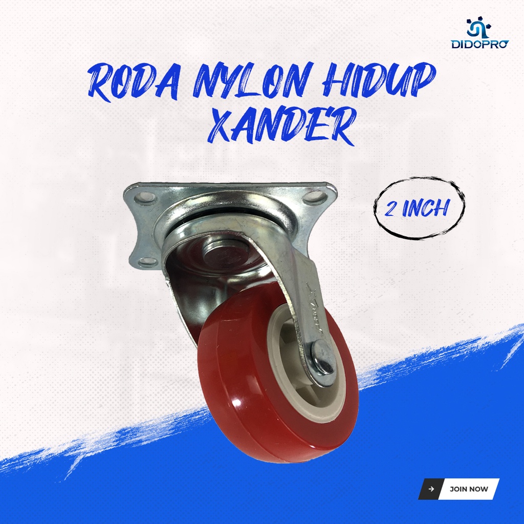 RODA KASTOR NYLON 2 INCH HIDUP MERAH NON REM / RODA TROLY / RODA ETALASE