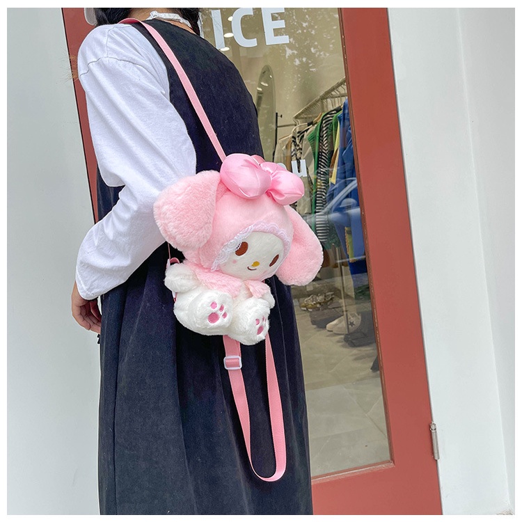 Ransel BULU Mainan Mewah Anime Sanrioed Kartun My Melody Kawaii Lucu Lolita Boneka Plushie Tas Penyimpanan Boneka Lembut Hadiah Ulang Tahun Anak Perempuan