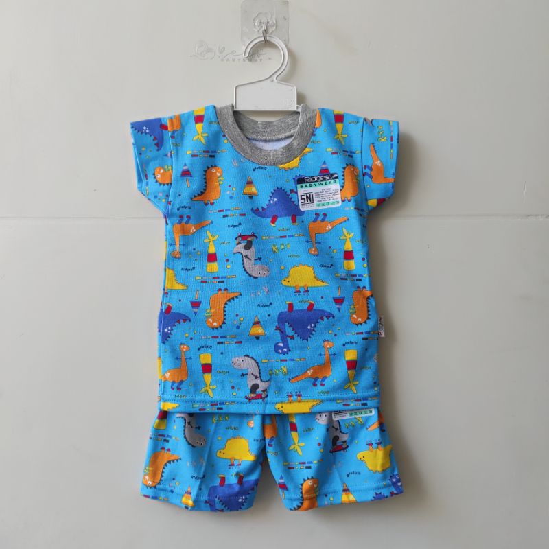 SNI RIDGES Baju Celana Pendek Print Full Warna S M L XL anak dinosaurus fox