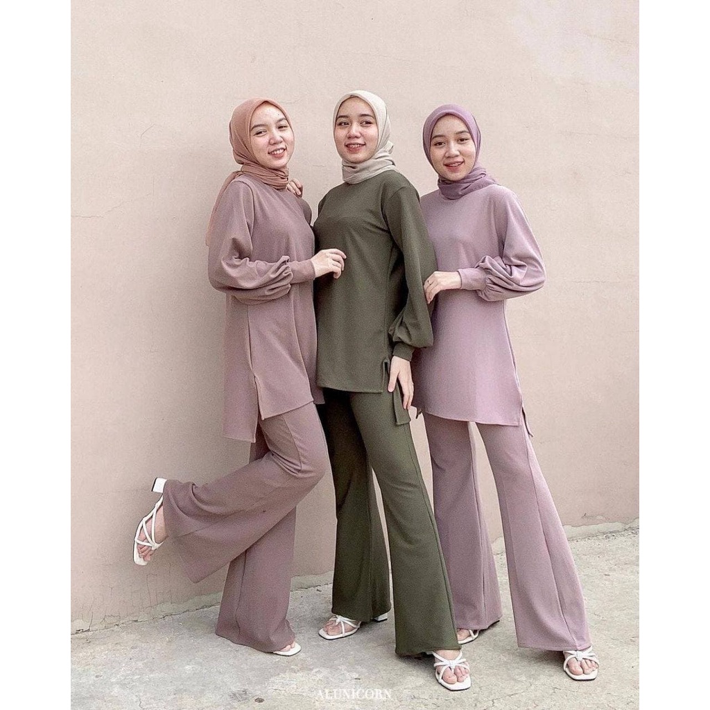 Elle Knit - One Set Wanita Import Shaqila Premium Setelan Wanita Celana Cutbray Stretch Knit Set LD 110 cm