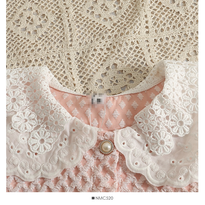 #Sisjuly# Wanita Blok Warna Berongga Boneka Kerah Single Breasted Cardigan Top Wanita Musim Panas Pe