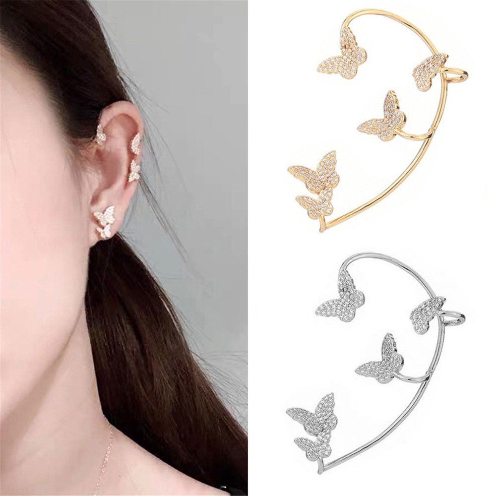 Suyou Anting Klip Tanpa Tindik Desain Kupu-Kupu Geometri Hias Zircon Gaya Korea Untuk Wanita