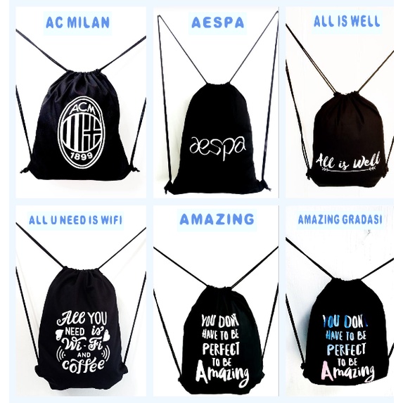 (Part 8 STRINGBAG TASLAN) Tas Ransel Serut Bahan Premium New string bag drawstring backpack olahraga ONE PIECE Series futsal bola basket sekolah kampus kuliah || Kiiyoomii ||