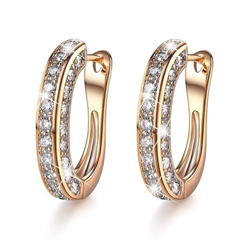 1Pairs Sparkling  Filled Fashion U-Shape Zircon Huggie Simulated Gemstone Hoop Earrings For Womens Engagement Earrings