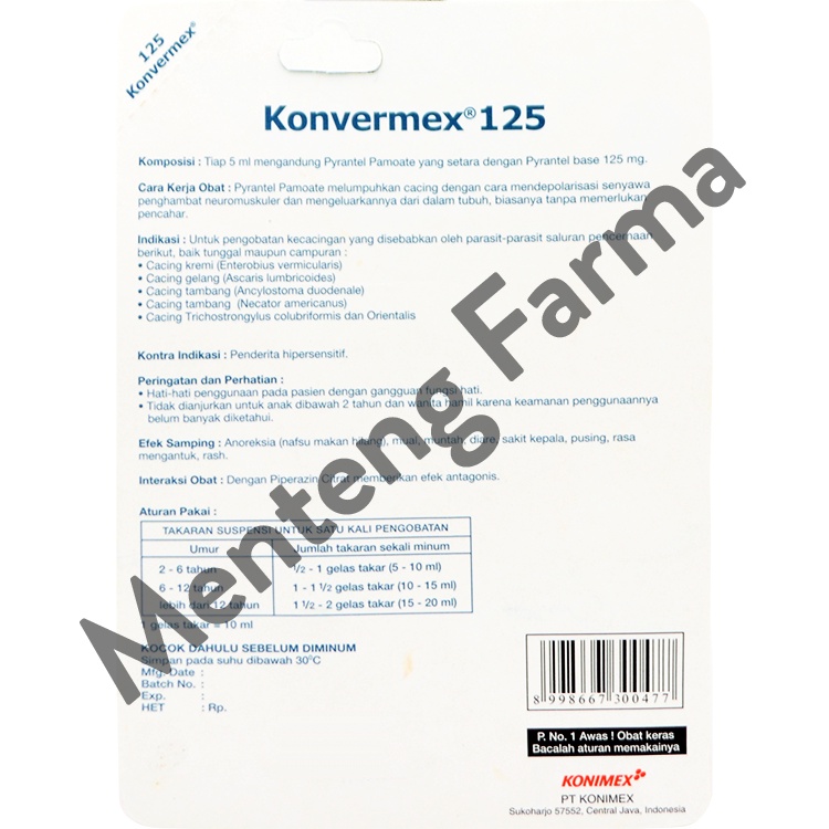 Konvermex 125 Suspensi 10 mL - Obat Pembasmi Cacingan