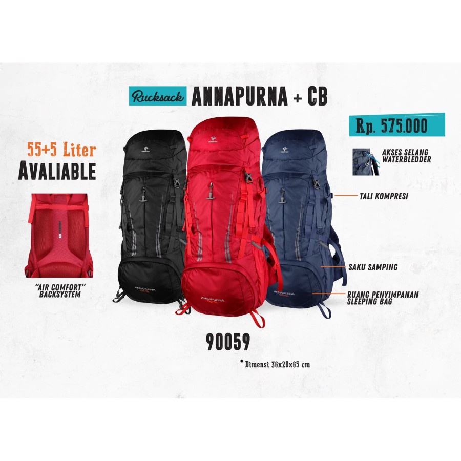 Tas Ransel / Carrier / Rucksack Gunung Outdoor Adventure Merk Forester Annapurna Hitam 55+5L Free Co