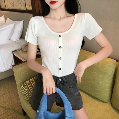 ilook | Keiko Button Top RIB | Baju Wanita Crop Top - Fit to L-5