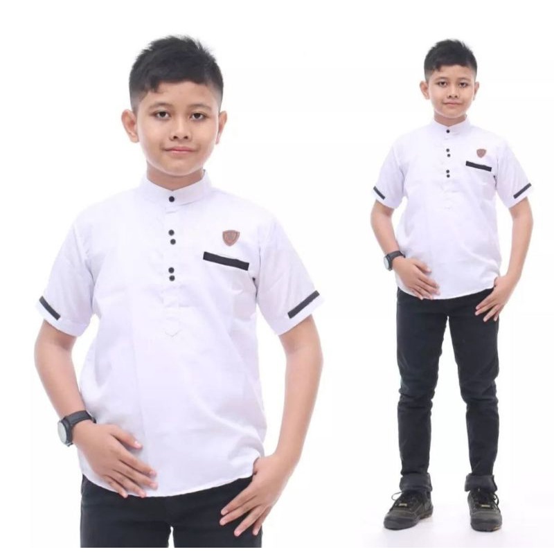 Cutekids Baju Koko Kurta Anak Laki-laki Muslim Distro Bandung Branded Original Oxford Salur HL03