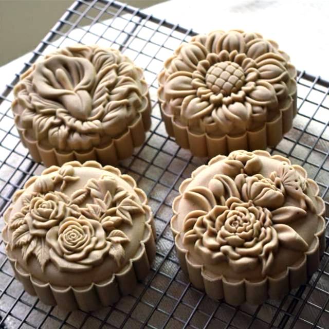 (4pc) cetakan kue bulan 2020 (125gr) mooncake press mold PREMIUM - FLOWER MONO