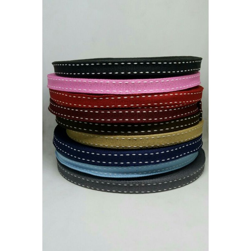 

Pita Grossgrain bis stripe lebar 1 cm aneka warna per roll 25 yard