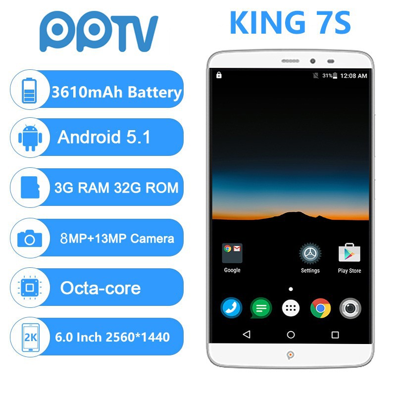 PPTV King 7S 4G  6.0 Inch Smartphone IPS 2.5D 2K Helio X10 Android 5.1