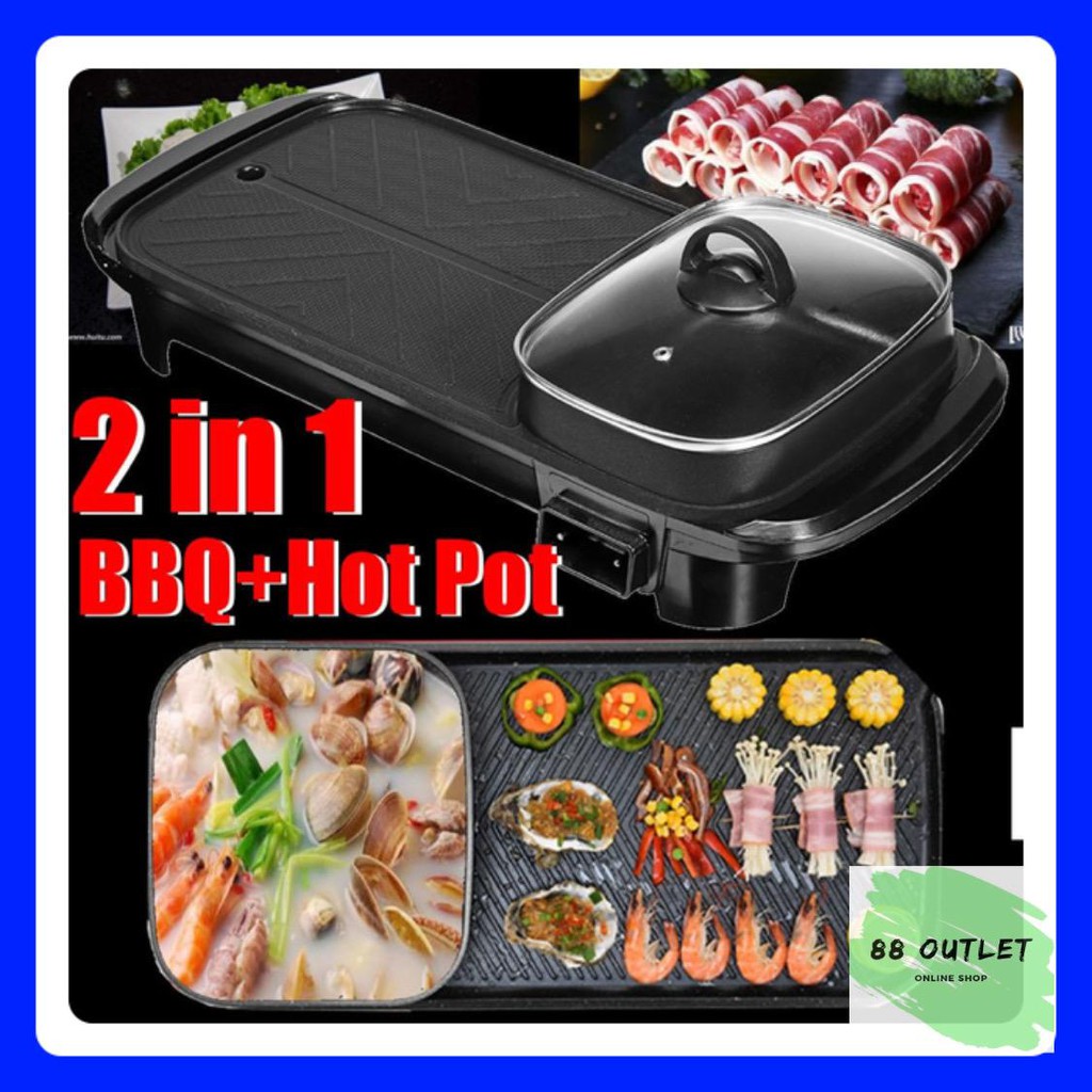 Panci Elektrik BBQ &  Hot Pot 2 in1 FLECO 607 - Steamboat Grill Shabu - Peralatan Masak Listrik