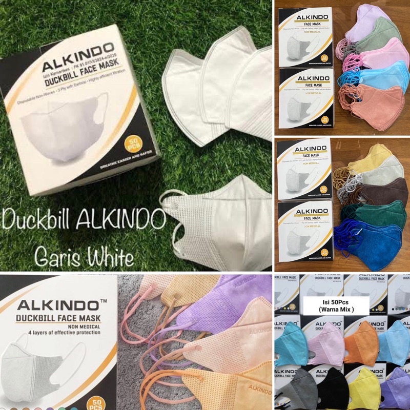 Masker Duckbill Alkindo Hitam Putih Warna Box isi 50 pcs